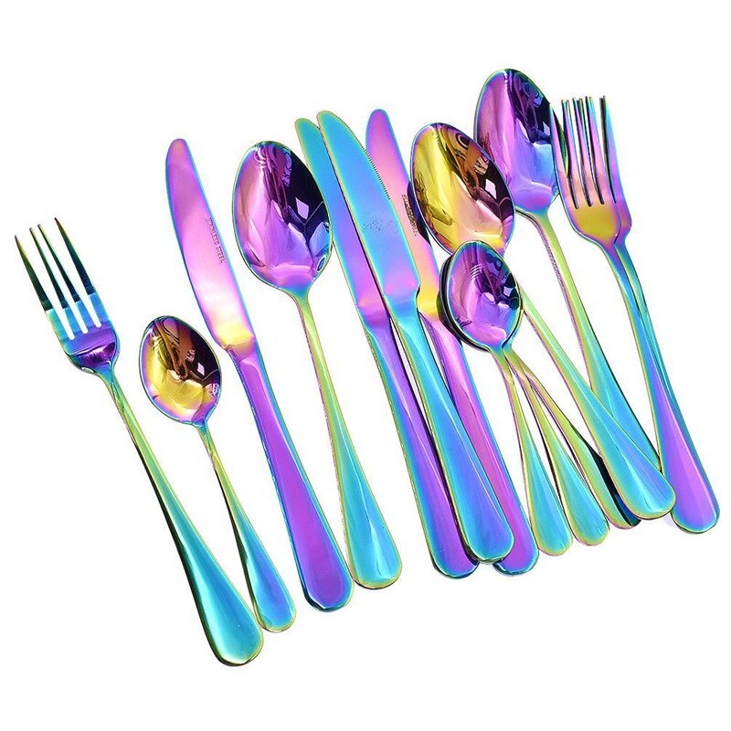 Top Verkoop 16 Pcs Servies Kleurrijke Romantisch Diner Set Regenboog Bestek Set