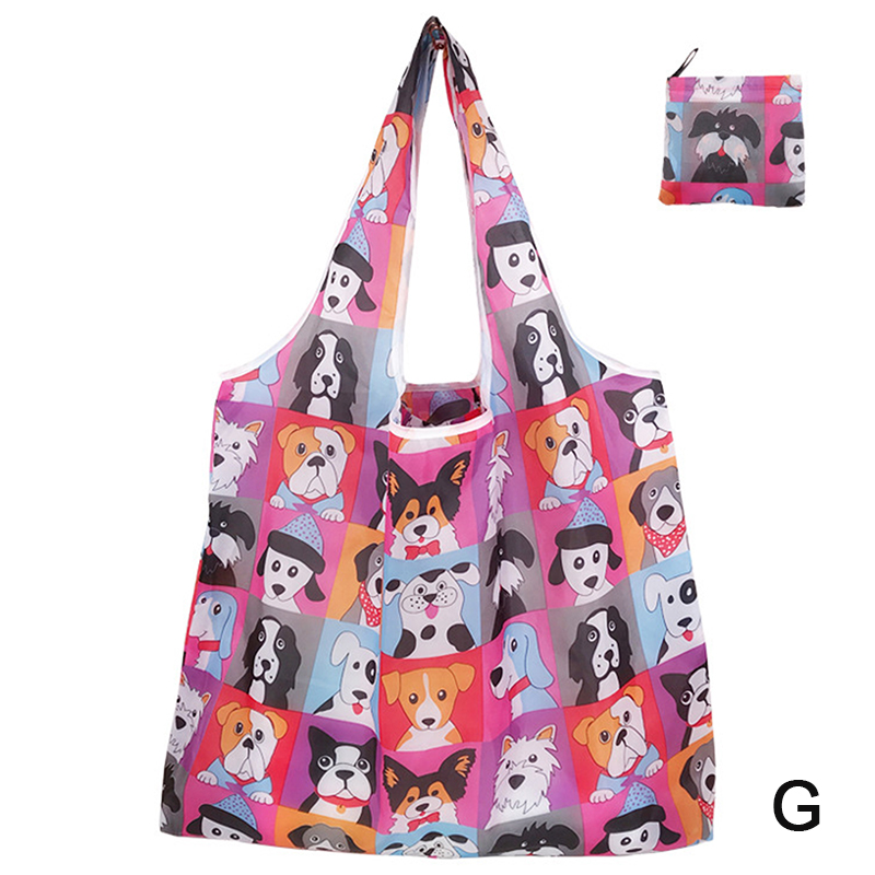 1Pc Foldable Shopping Bag Reusable Travel Grocery Bag Eco-Friendly Cute Animal Printing Supermarket Tote Bag: Blue
