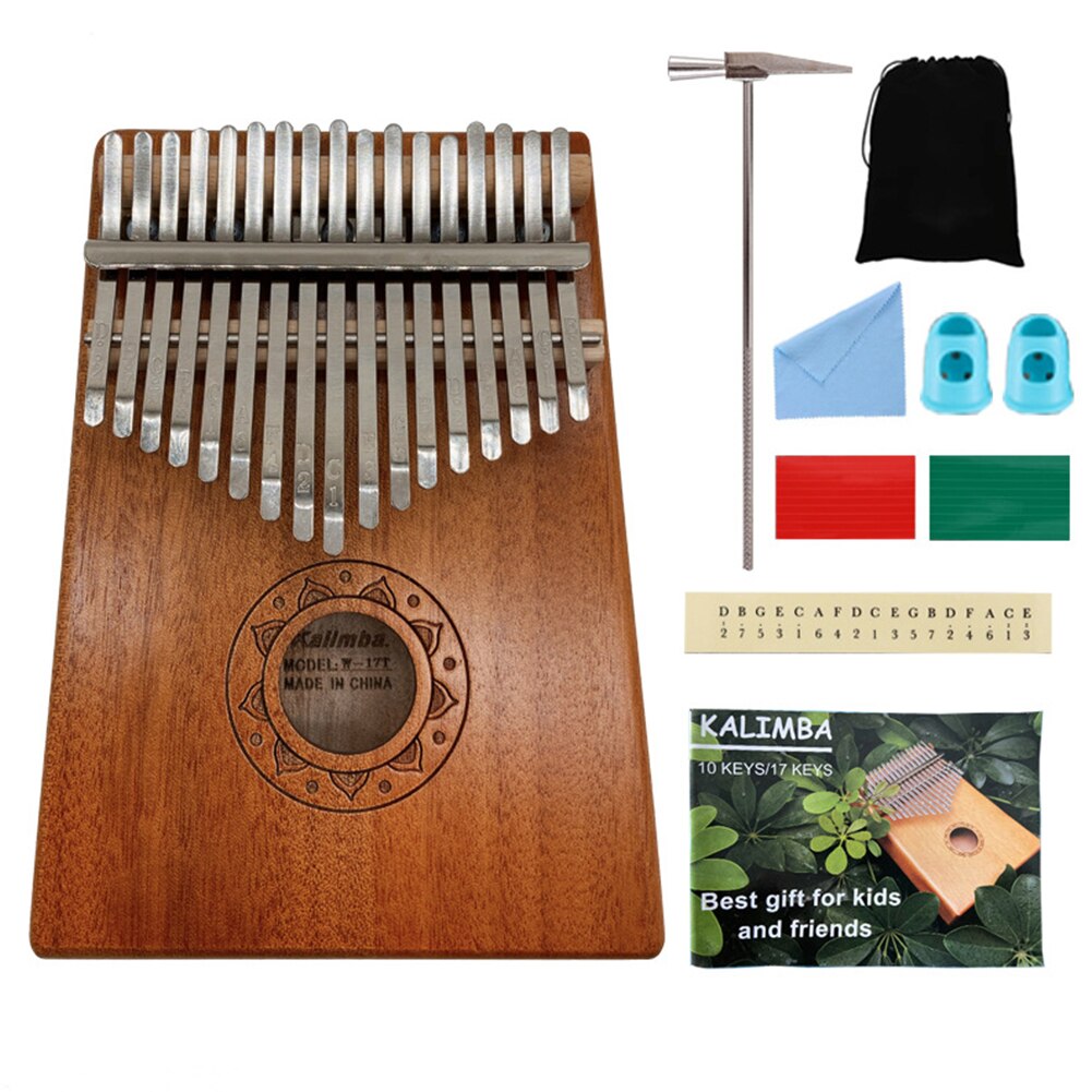 17-Key Thumb Finger Piano Kalimba Lightweight Portable African Sanza Mbira Mahogany Wood Music Elements for Beginner: Lotus