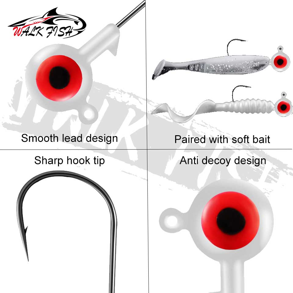 WALK FISH 5 Stück Jig-Kopf-Angelhaken, 1,75 g, 3,5 g Angelhaken, Bleikopf, Jig-Köder, harter Köder, weicher Wurm, Jighaken für weichen Wurm