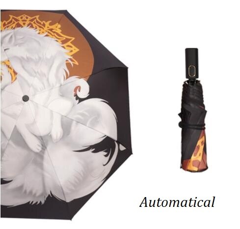 JPY-Paraguas automáticos de zorro de nueve colas para mujer, Paraguas plegables a prueba de viento, para animales lluviosos, sombrilla UV Fox, Paraguas JY48: Automatical