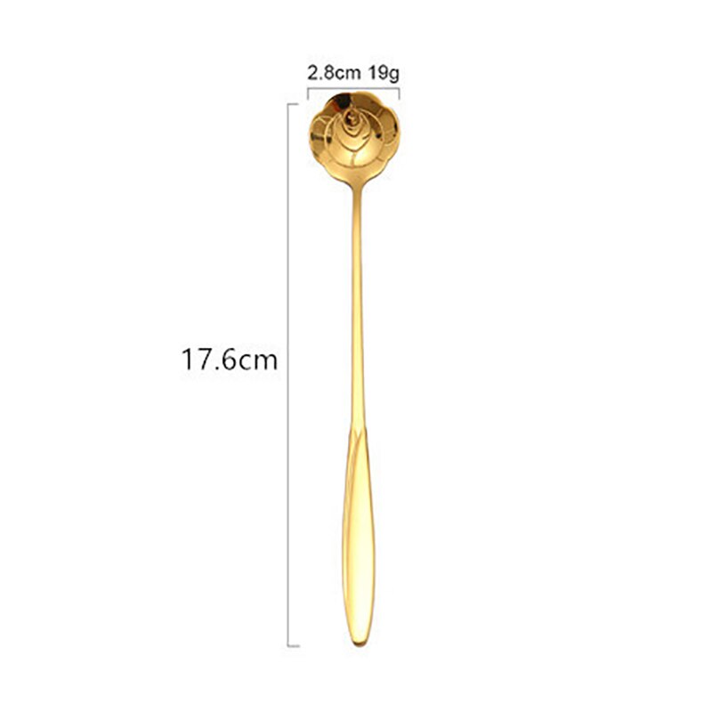 1Pcs Silver/Gold Long Handle Drink Tableware Vintage Teaspoons Mixing Spoon Kitchen Accessories 410 Stainless Steel: gold rose