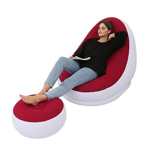 Stor oppustelig doven sofa oppustelig foldbar hvilestol udendørs camping sovesofa med pedal behagelig flocking sofastol: Rødt fuldt sæt