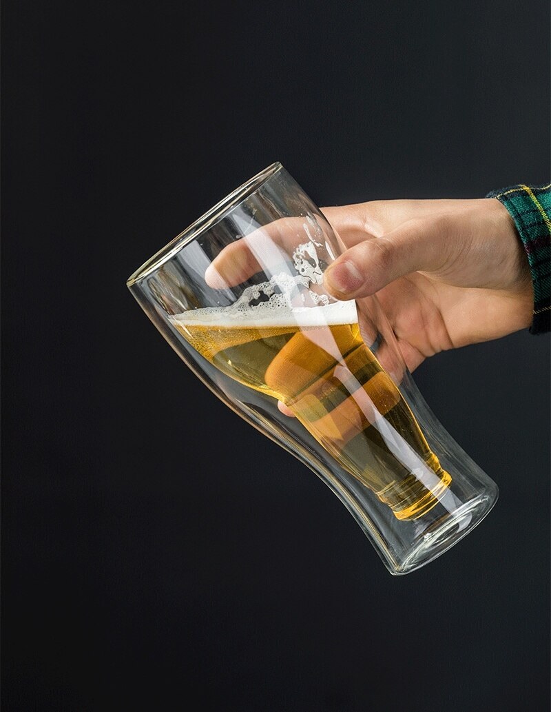 Set Van 4-Creatieve Bier Vormige Mode Double Layer Wijn Glas Transparant Party Pub Bier Drinken