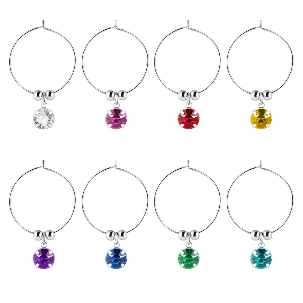 8 stk vinglas charms blandet farve farverige vinglasproducenter glas hængende ring vinglas tags til fest bar hotel: Default Title