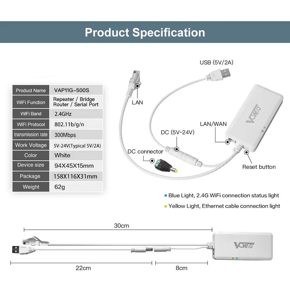 Vonets VAP11G-500S wifi repetidor/ponte/roteador modos 500 metros ap signal booster rede hotspot extensor amplificador finder
