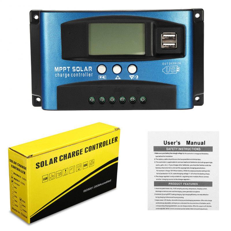 100A Mppt Solar Laadregelaar Dual Usb Lcd Display Auto Zonnepaneel Oplader Regulator Belasting Ontlader Solar Controllers