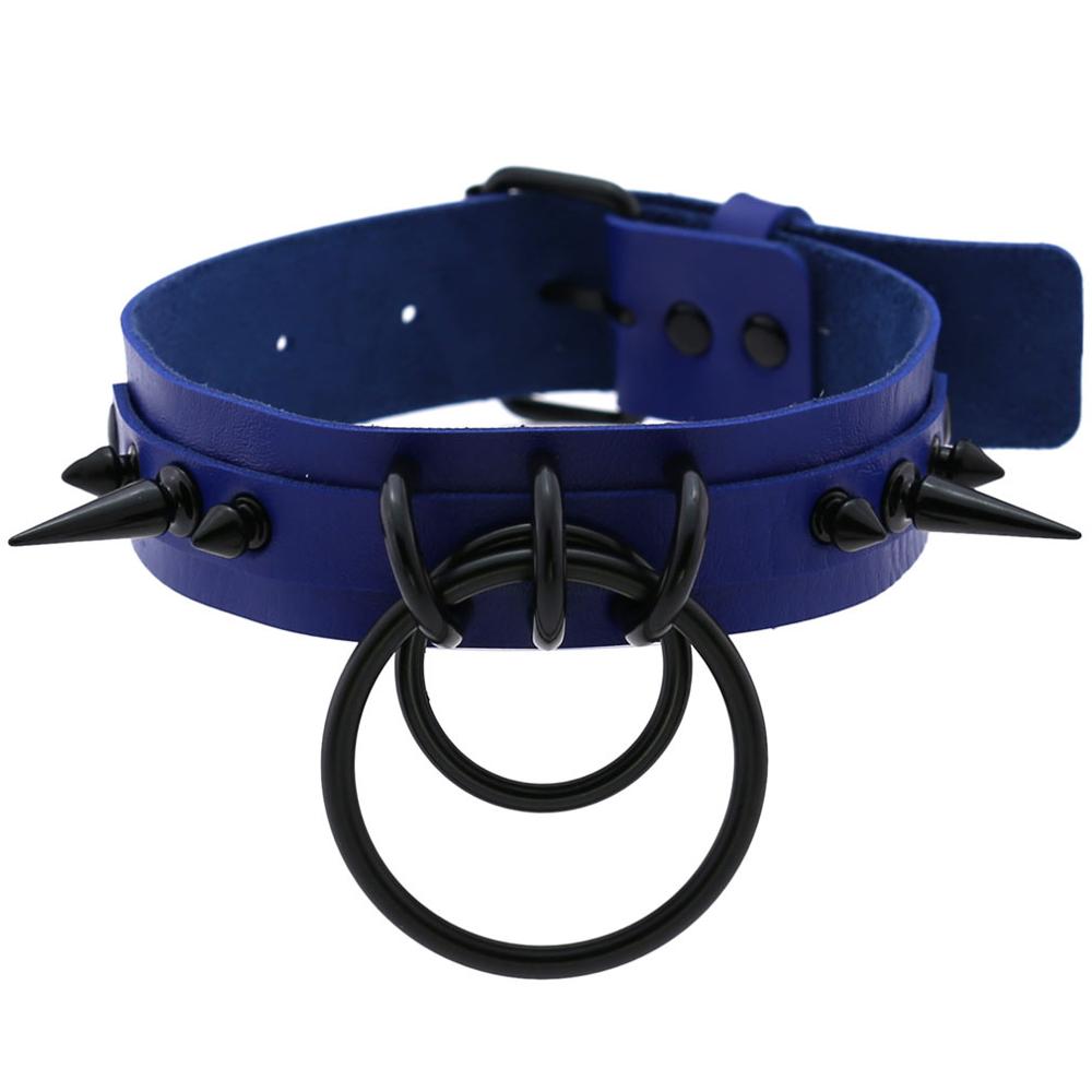 KMVEXO Punk Gothic Schwarz Besetzte Niet Spike Leder Halsband Halsketten Frauen Harajaku O-Runde Anhänger Kragen Männer Schmuck Halskette: P011 Blue