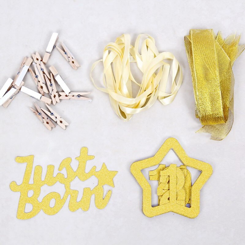 Newest 1set 0-12 Month Baby Photo Banner With Clip Baby Shower Gold Banner 1st Birthday Party Decorations Cartoon Hat