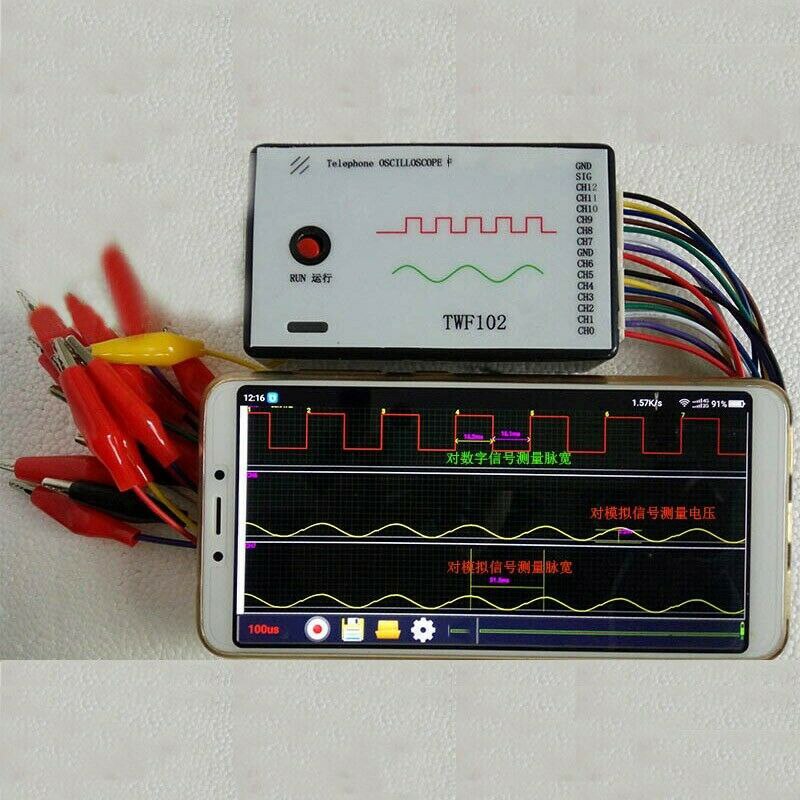 Osciloscopio de teléfono móvil, 10KHz, frecuencia de muestreo, 13 puertos de muestreo de señal, TWF102 para analizador lógico Android, oscilador Digital