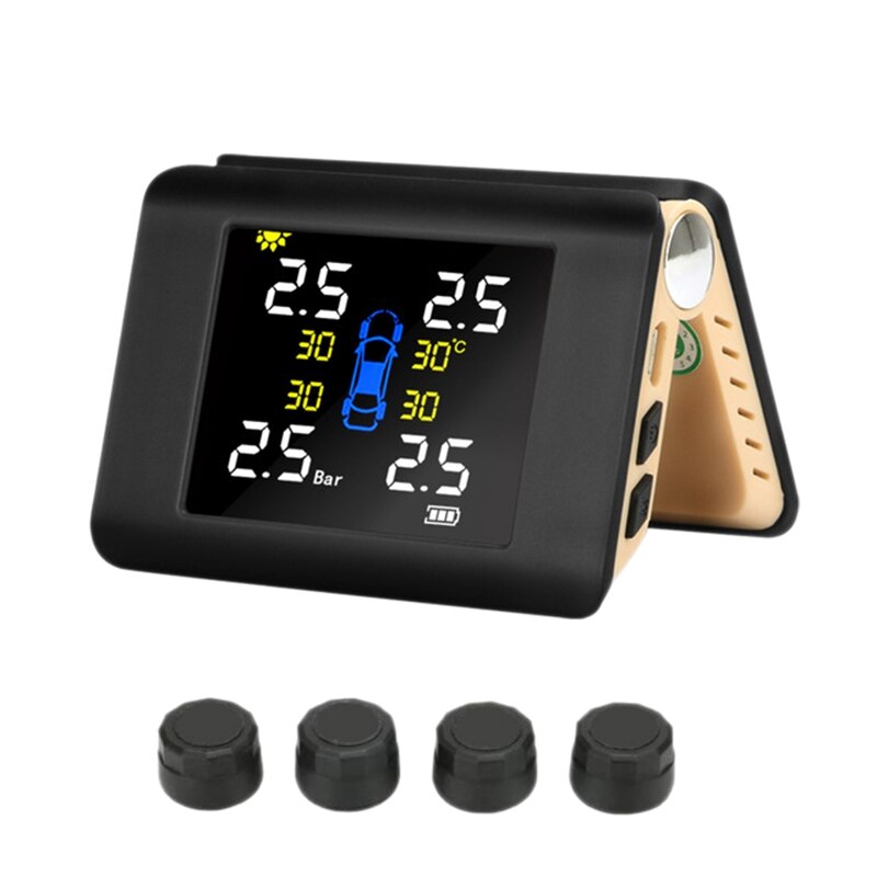 Universeel tpms auto draadloos bandenspanningscontrolesysteem met 4 externe sensoren alarm, voor auto voorruit beige: Default Title