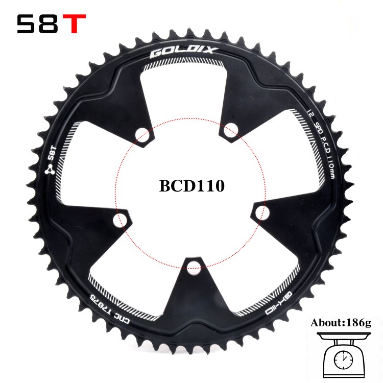 PROWHEEL ROAD bicycle chainring 110BCD 130BCD 34/39/50/53T sprocket steel/aluminum alloy/AL-7075 CNC 8/9/10/11 speed chain wheel: 110BCD 58T
