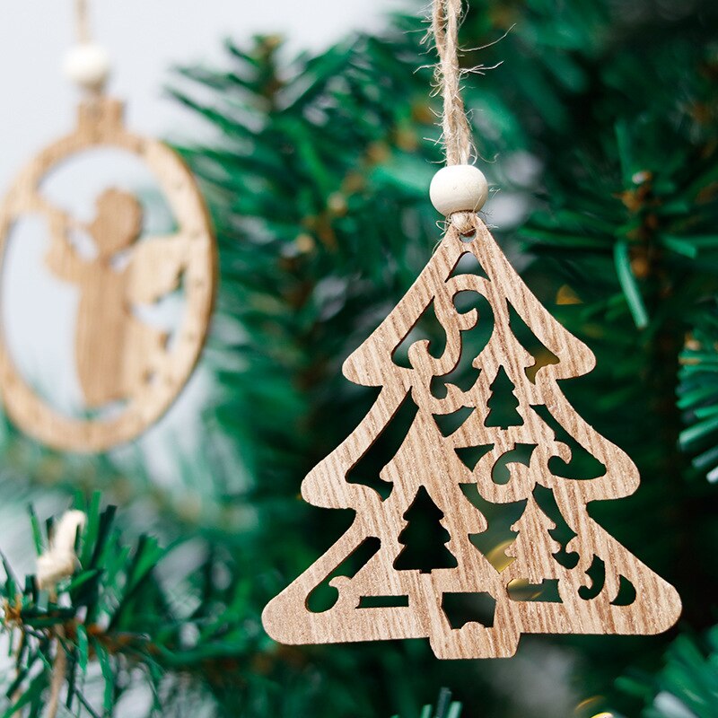 Decoraciones de Navidad troncos creativos pintados hombre viejo muñeco de nieve adornos de madera árbol de Navidad Ángel colgante ornamentos