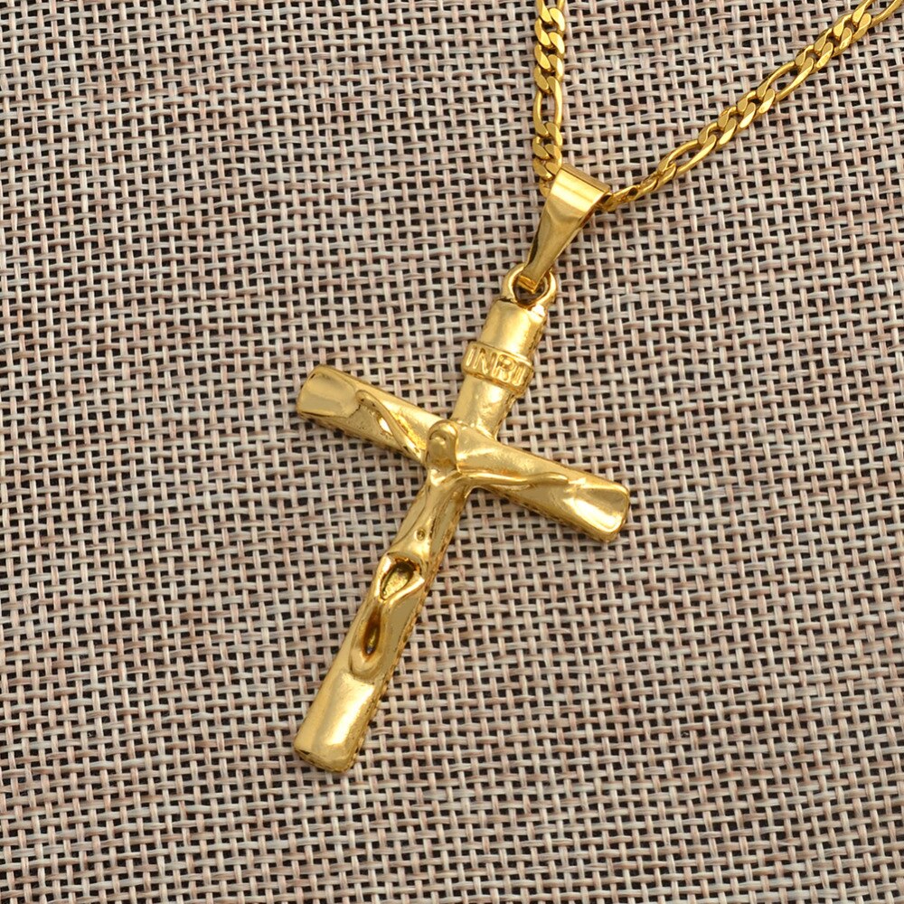 Collares con colgante de Cruz Anniyo para mujeres/hombres INRI Juses crucifijo cristianismo joyería Color oro INBI Jesus of Nazareth #092106