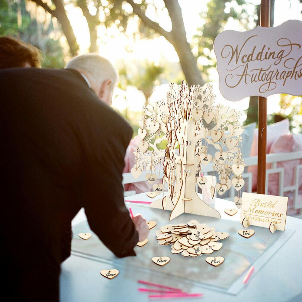 Wedding Party signing card signature wishing tree Guest Book Tree Wooden love Hearts Pendant Ornaments Party Decoration