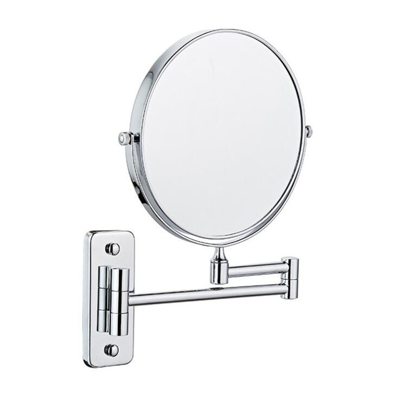 Makeup spejl krom messing badeværelse spejle 3 x forstørrelses spejl folde barbering 8 inches vægmonteret 360 roterende runde spejle: Krom