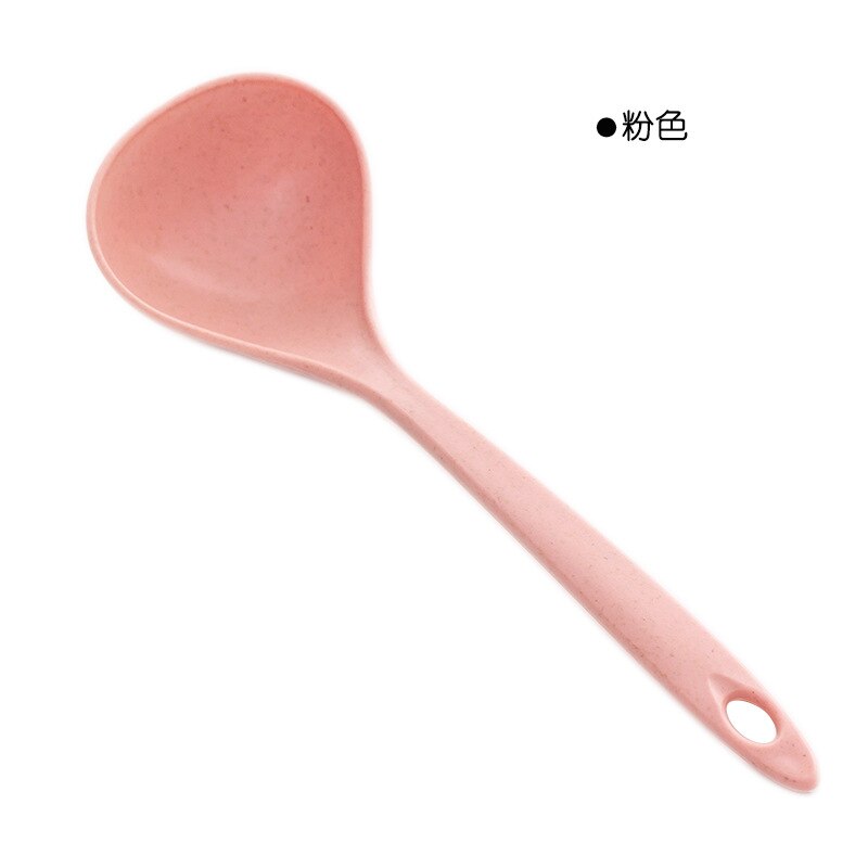1Pcs Tableware Wheat Straw Rice Ladle 4 Colors Long Handle Soup Spoon Meal Dinner Scoops Kitchen Supplies Cooking Tool Ladle: pink