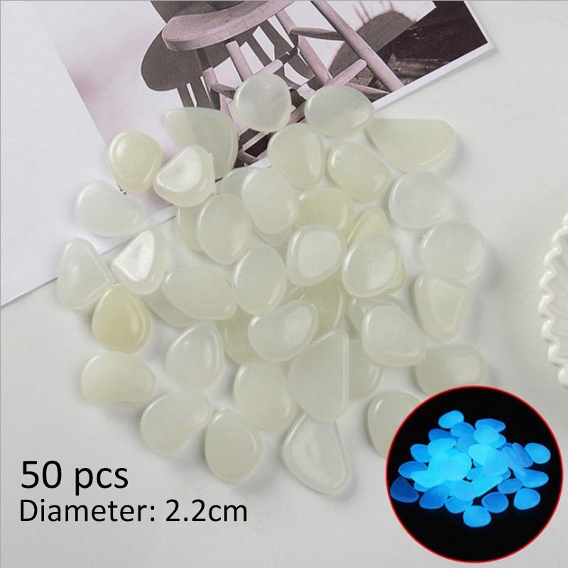 50 stuks/pak glow in the dark stenen tuindecoratie aquariumbodem landschap gloeiende stenen kunsthars lichtgevende stenen: Wit