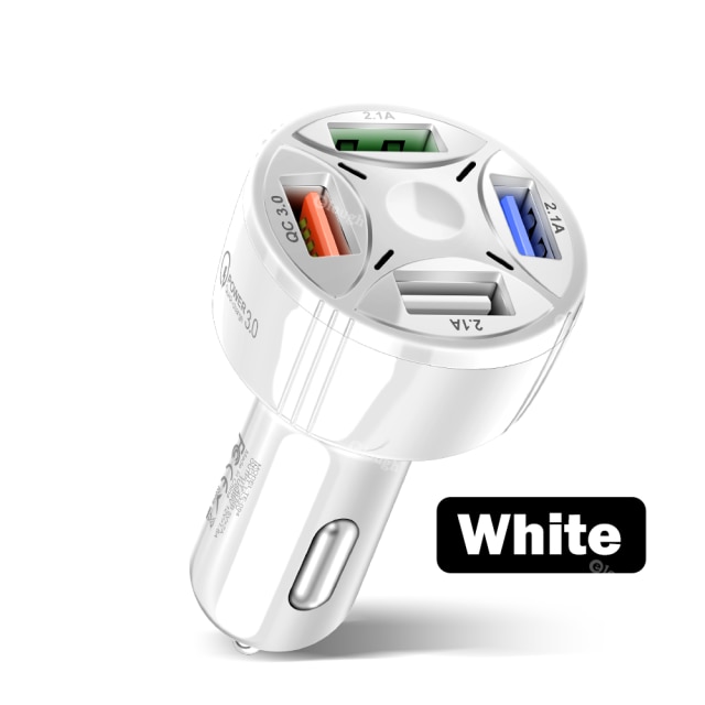 Elough 4 Poorten Usb Car Charger Quick Charge 3.0 Qc 3.0 7A Snel Opladen Voor Iphone 13 12 11 Xiaomi huawei Telefoon Auto Usb Lader: White 4 USB