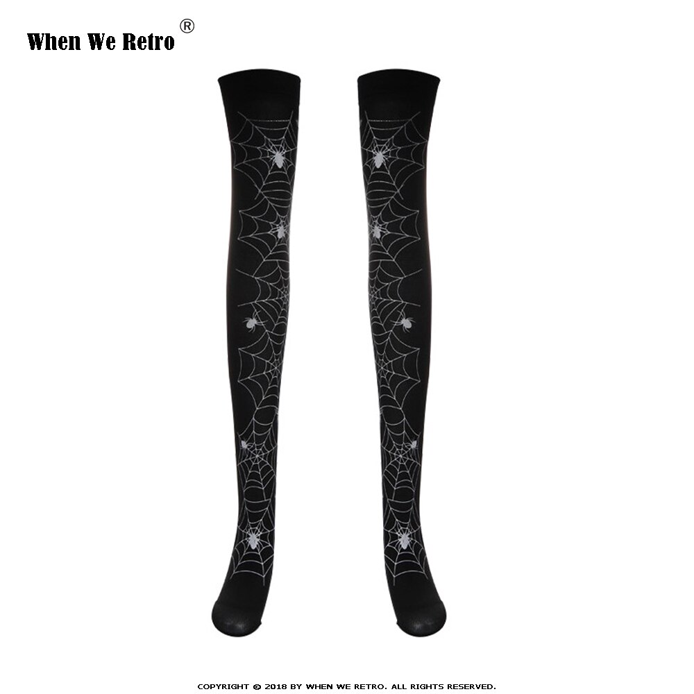 Wanneer we retro halloween skelet lange kniekousen kostuum vleermuis stippen print halloween cosplay zachte kous  qy0602