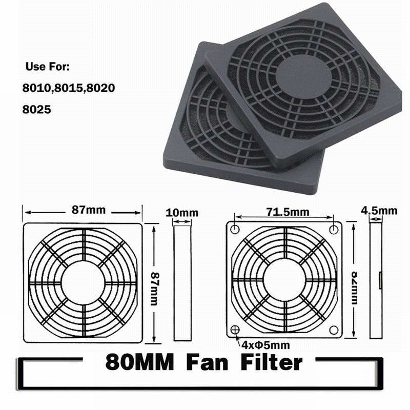 2 sztuk pyłoszczelna filtr wentylatora 40mm 50mm 60mm 80mm 90mm 120mm dla PC obudowa komputera osłona wentylatora chłodzenia ABS komputer wentylator grill: 80MM