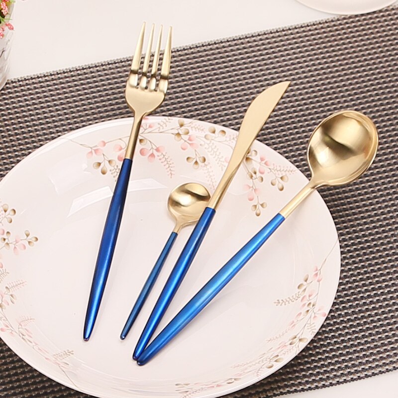 4pcs Serviesje servies 304 Roestvrij 18/10 Staal Bestek Set Steak Mes Vork Eetstokjes Set Koffie Lepel Theelepel Fla