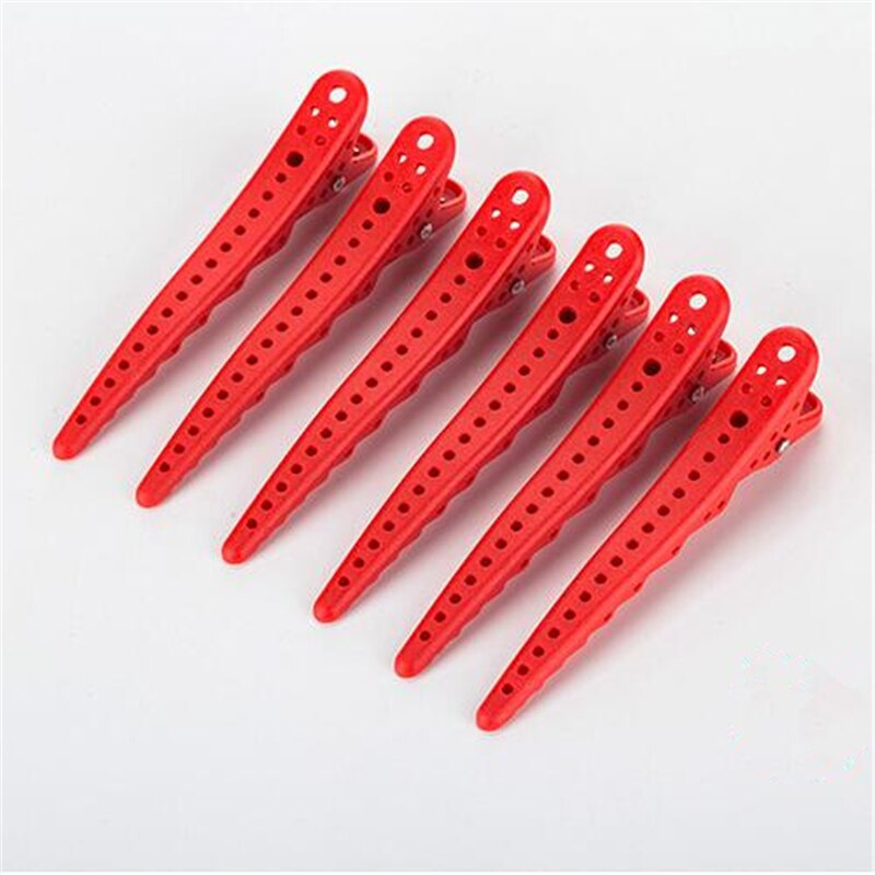 6Pcs Pro Salon Haarspeldjes Kappers Haarspelden En Clips Alligator Clips Kapper Haar Sectioning Clip Haar Snijgereedschappen: Red