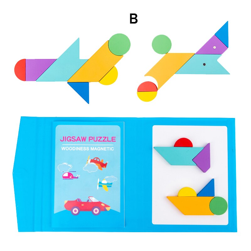 Magnetic 3D Puzzle Jigsaw Tangram Game Montessori Learning Educational Drawing Board Games Toy for Children Brain Tease: New B