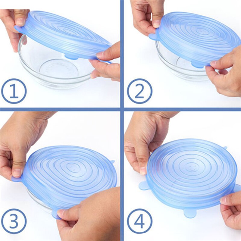 Silicone Cover Stretch Lids Reusable Airtight Food Wrap Covers Keeping Fresh Seal Bowl Stretchy Wrap Cover Kitchen Cookware 6pcs