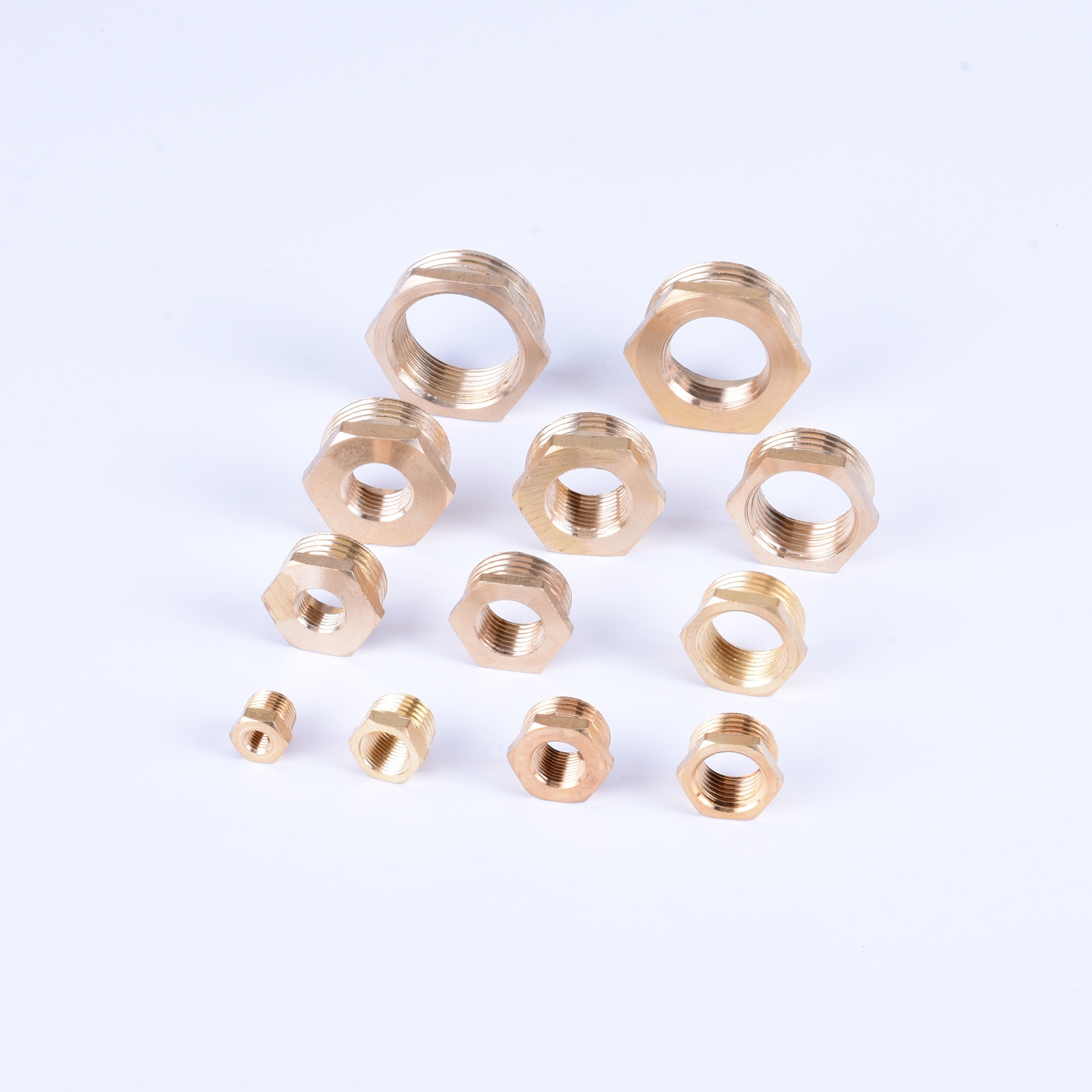 Encaixe de tubulação redutor de bucha hexagonal de latão 1/8 1/4 3/8 1/2 3/4 F para M com rosca reduzindo conector de acoplador de adaptador de gás de água de cobre