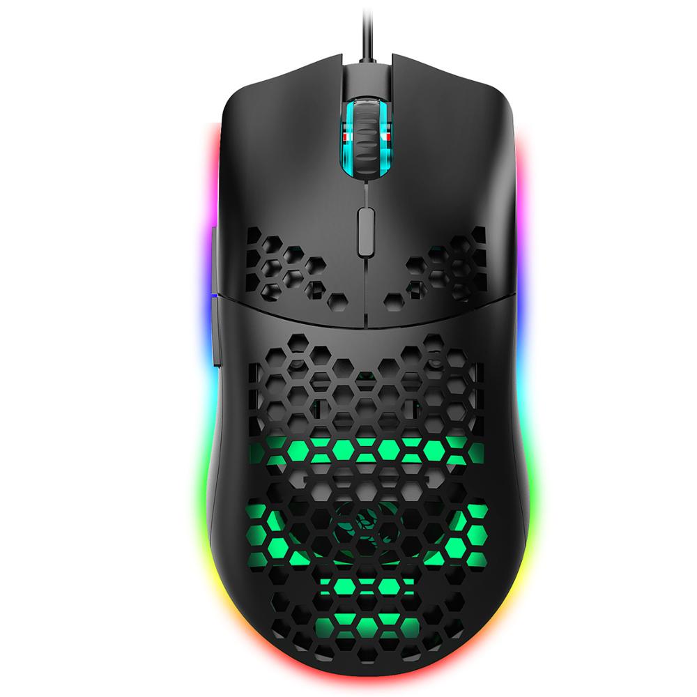 Hxsj  j900 usb langallinen pelihiiri rgb gamer hiirillä 6400 dpi kuusi tasoa säädettävissä dpi hunajakenno hiiri kannettaville kannettava tietokone hiiret: Musta hiiri