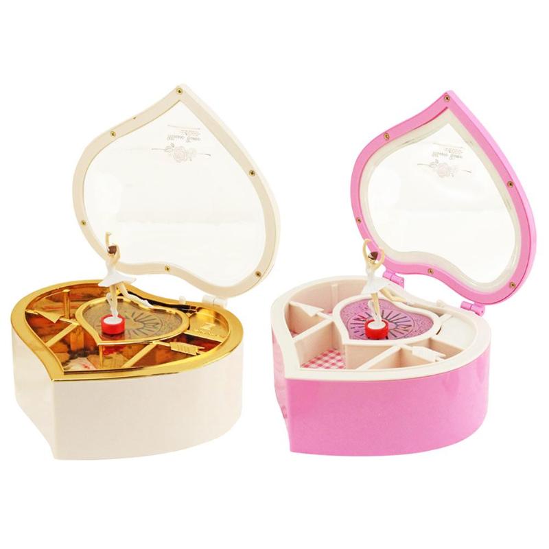 Heart Shape Dancing Ballerina Music Box PLastic Jewellery Mechanism Hand Crank Music Box Mechanism for Valentine's