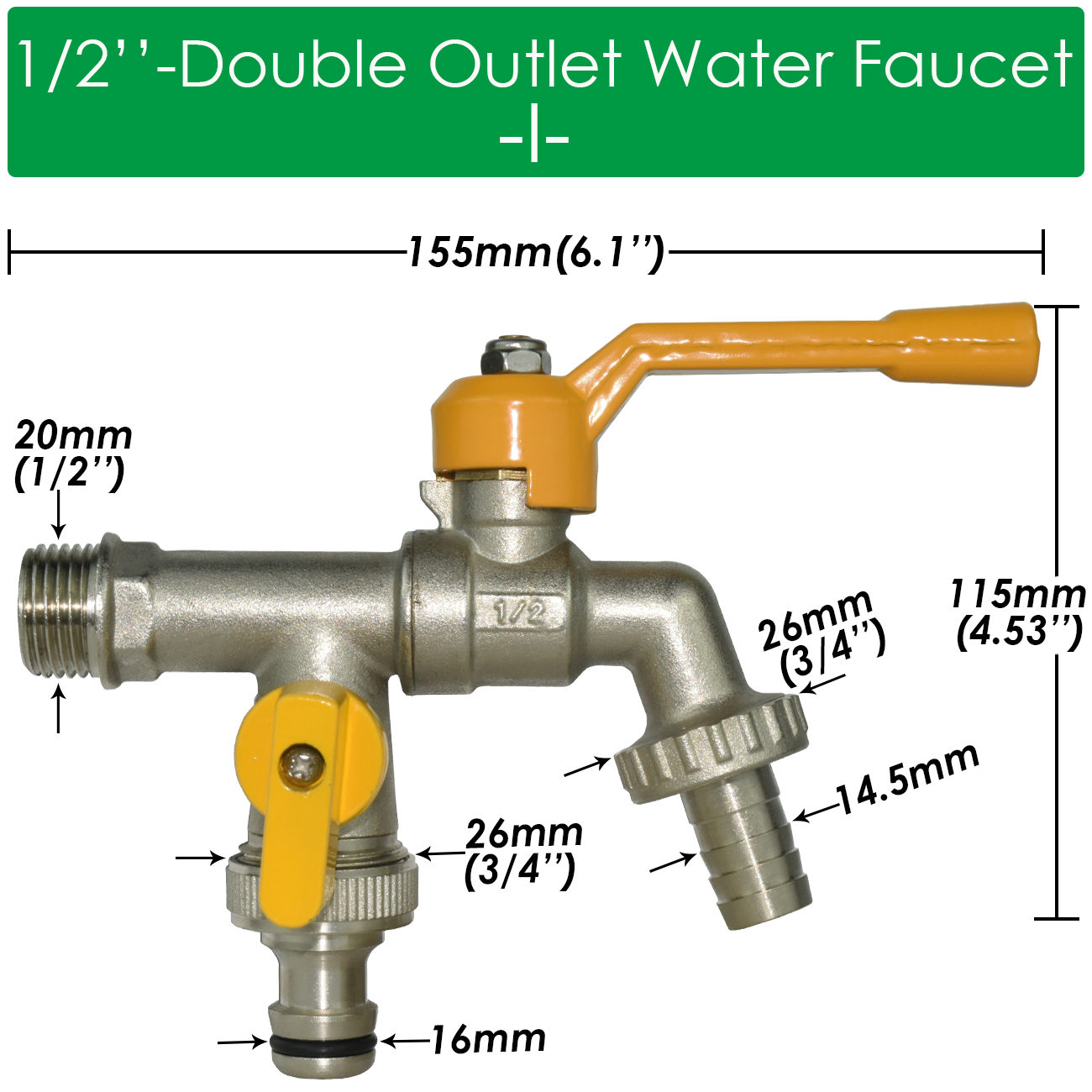Tuinslang Kraan Adapter 1/2 ''IBC Watertank Connector 2-weg 1-weg Irrigatie Messing Kraan Gezamenlijke Vervanging Fitting Kogelkraan: green