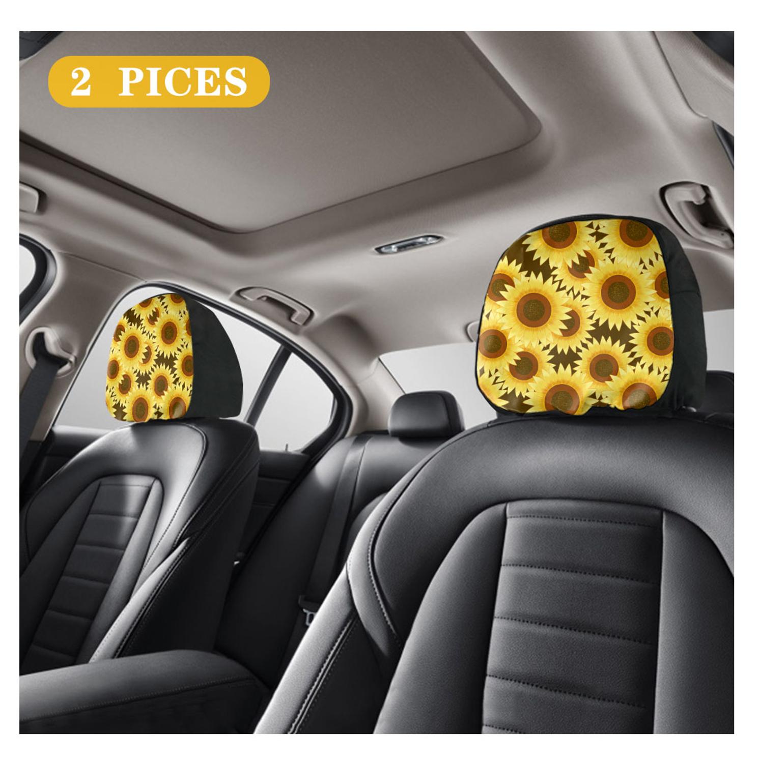 INSTANTARTS Day of Dead Car Seat Headrest Covers Sugar Skull Pattern Breathable Protective Rest Cushion Covers Universal