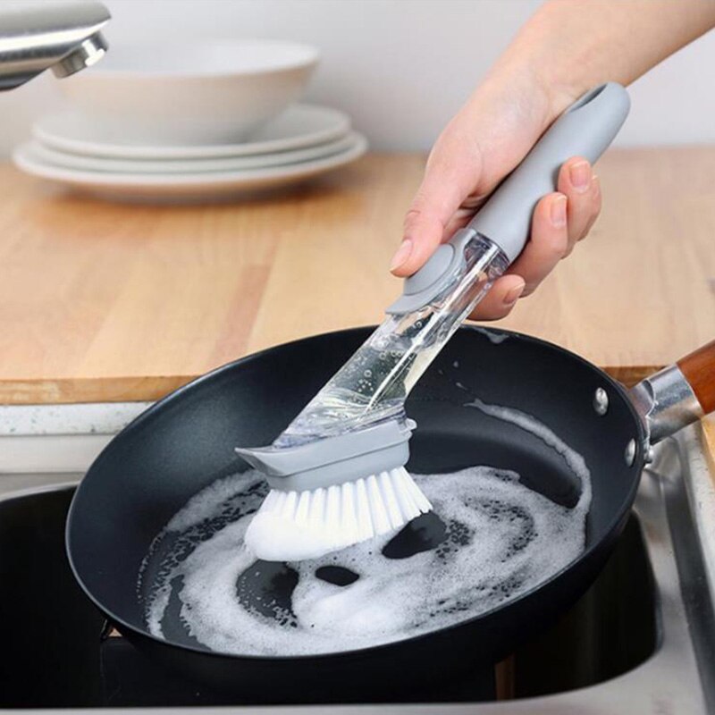 Lange Handvat Pot Borstel Dish Bowl Wassen Borstel Zeepdispenser Aanrecht Scrubber Automatische Spons Vaatwasser Borstel