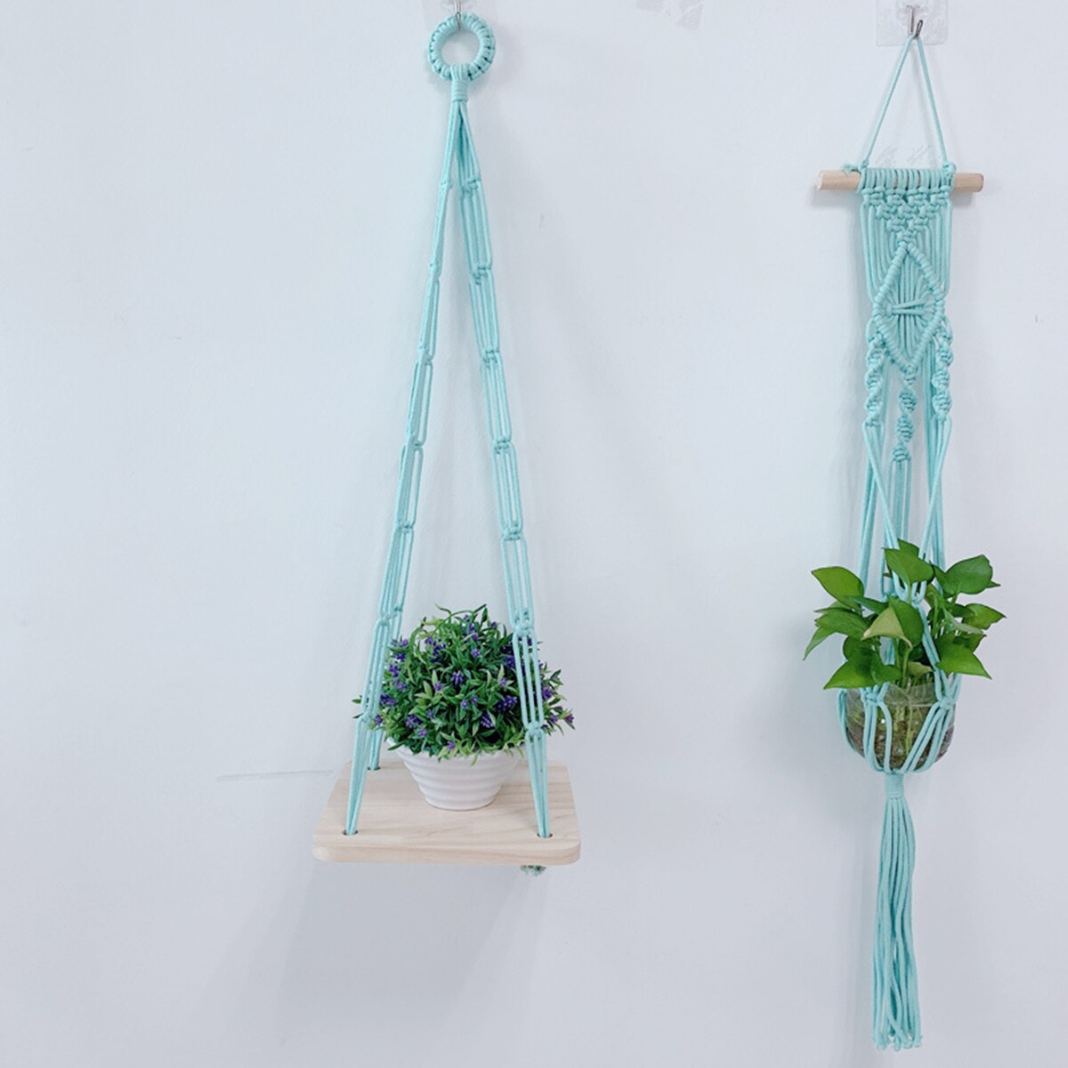 Handgemaakte hangende touwmand, gevlochten plantenhanger, henneptouw bloempotten voor doe-het-zelf tuin, groene vergroening huisdecoratie