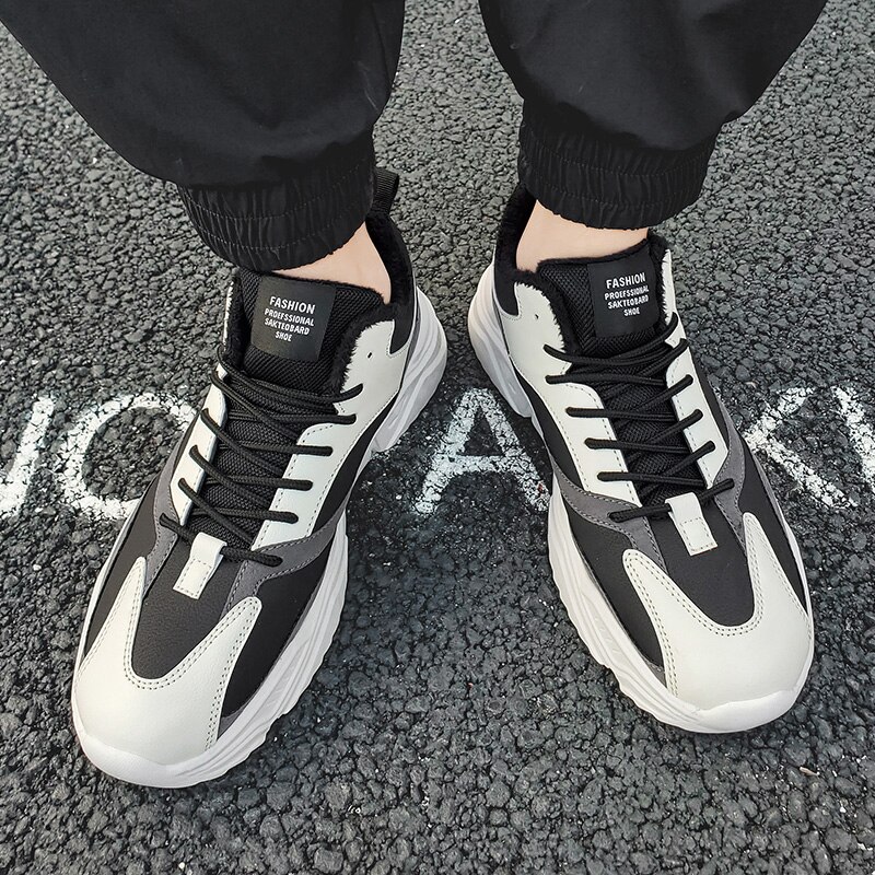 Inverno masculino mais tênis de veludo confortável hard-wearing clássico sapatos de moda para homem rendas ao ar livre manter sapatos de algodão quente