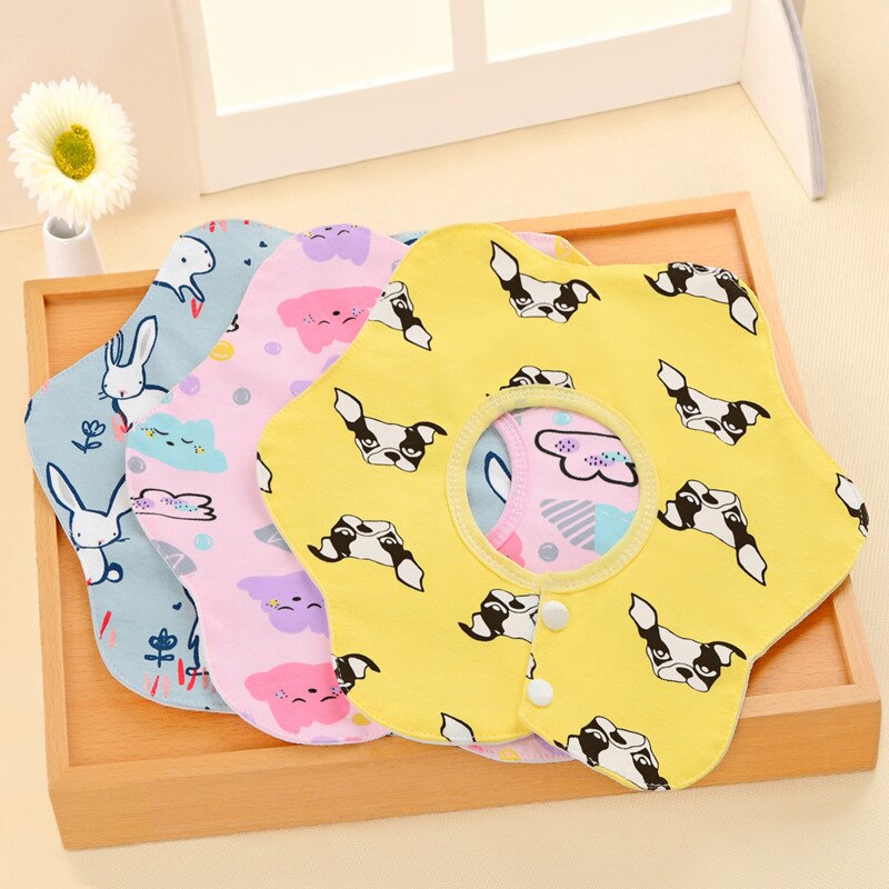 3 Layer Rotating Double Cotton Cartoon Pattern Bibs Baby Feeding Burp Cloths Lovely Flower Style Baby Waterproof Bibs