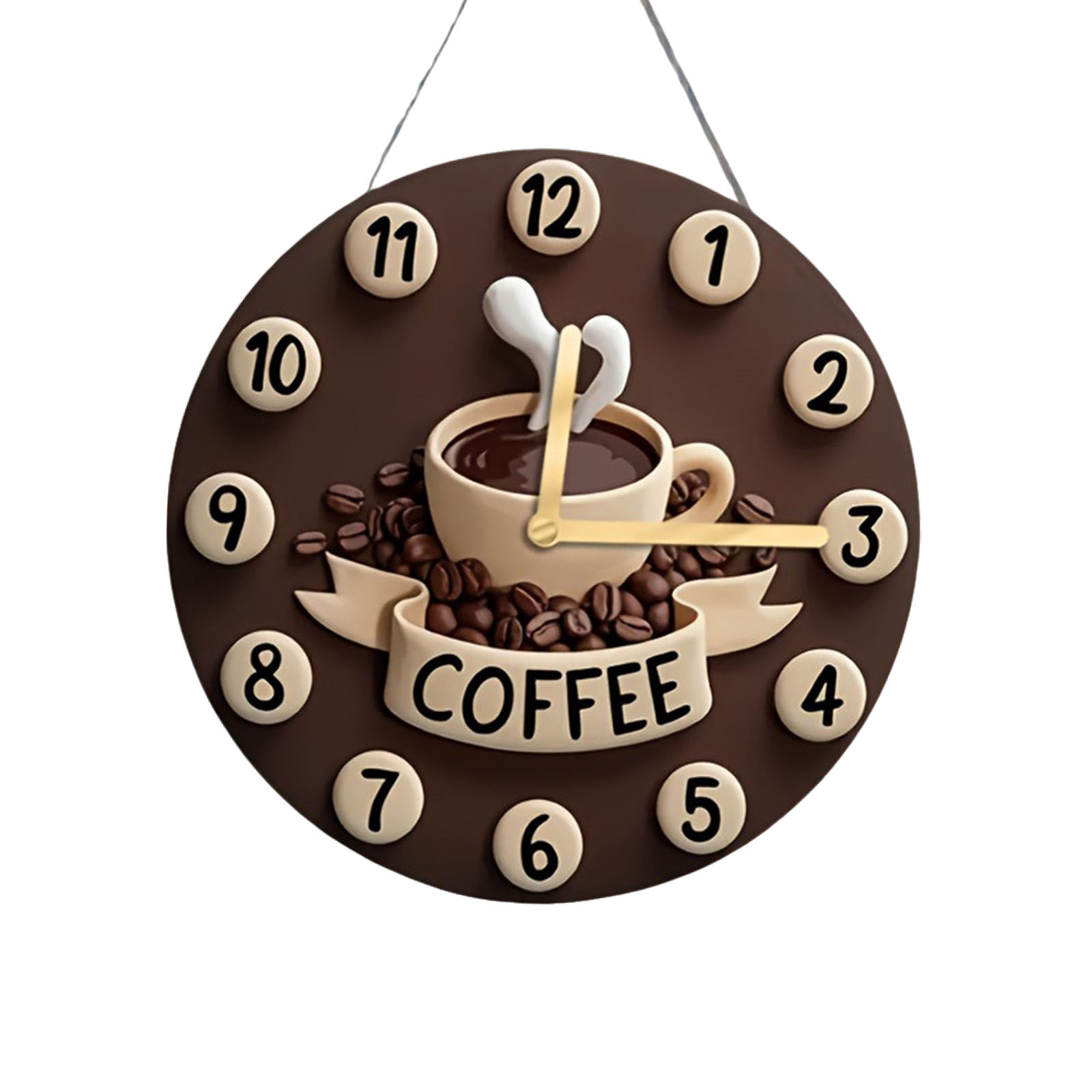 2D Coffee Cup Clock Simple Silent Hanging Ornament Wooden Wall Clock for Farmhouse Home Kitchen Home Cafe Decoration