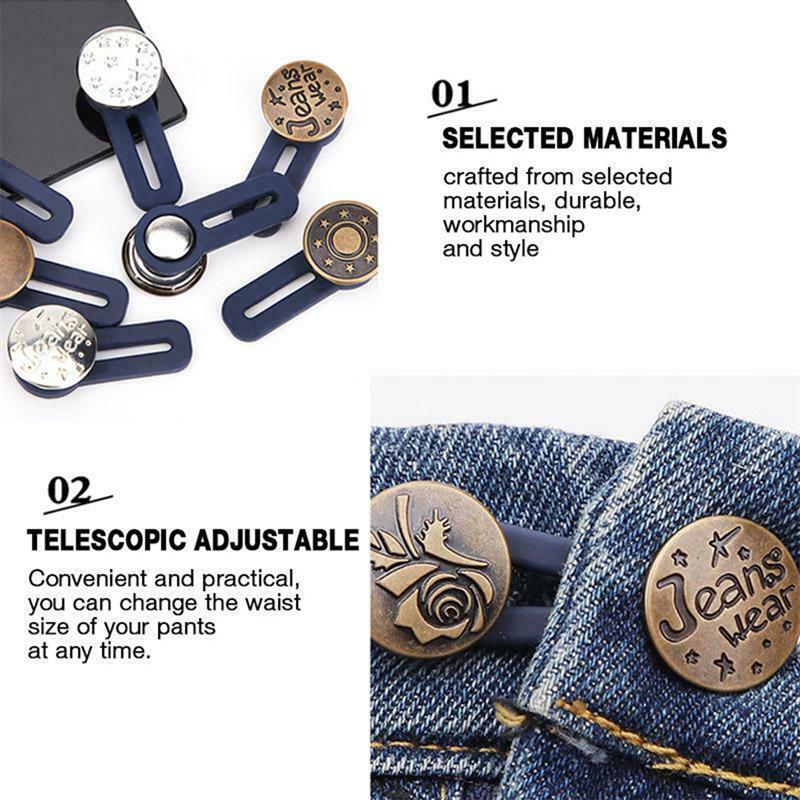 5 stk jeans uttrekkbare knapper metall forlengede spenner bukse linning utvider til menn kvinner (tilfeldig farge)