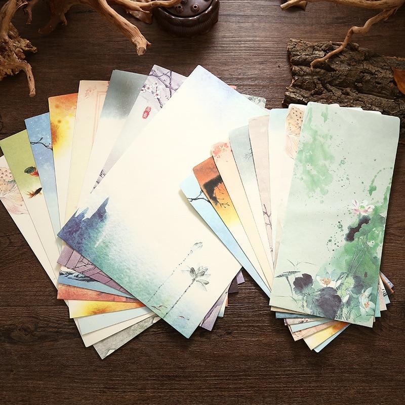 6 unids/set Vintage y sobre papel de carta Set (4 de papel de carta + 2 sobres) flores para manualidades sobre papel de cartas de papelería