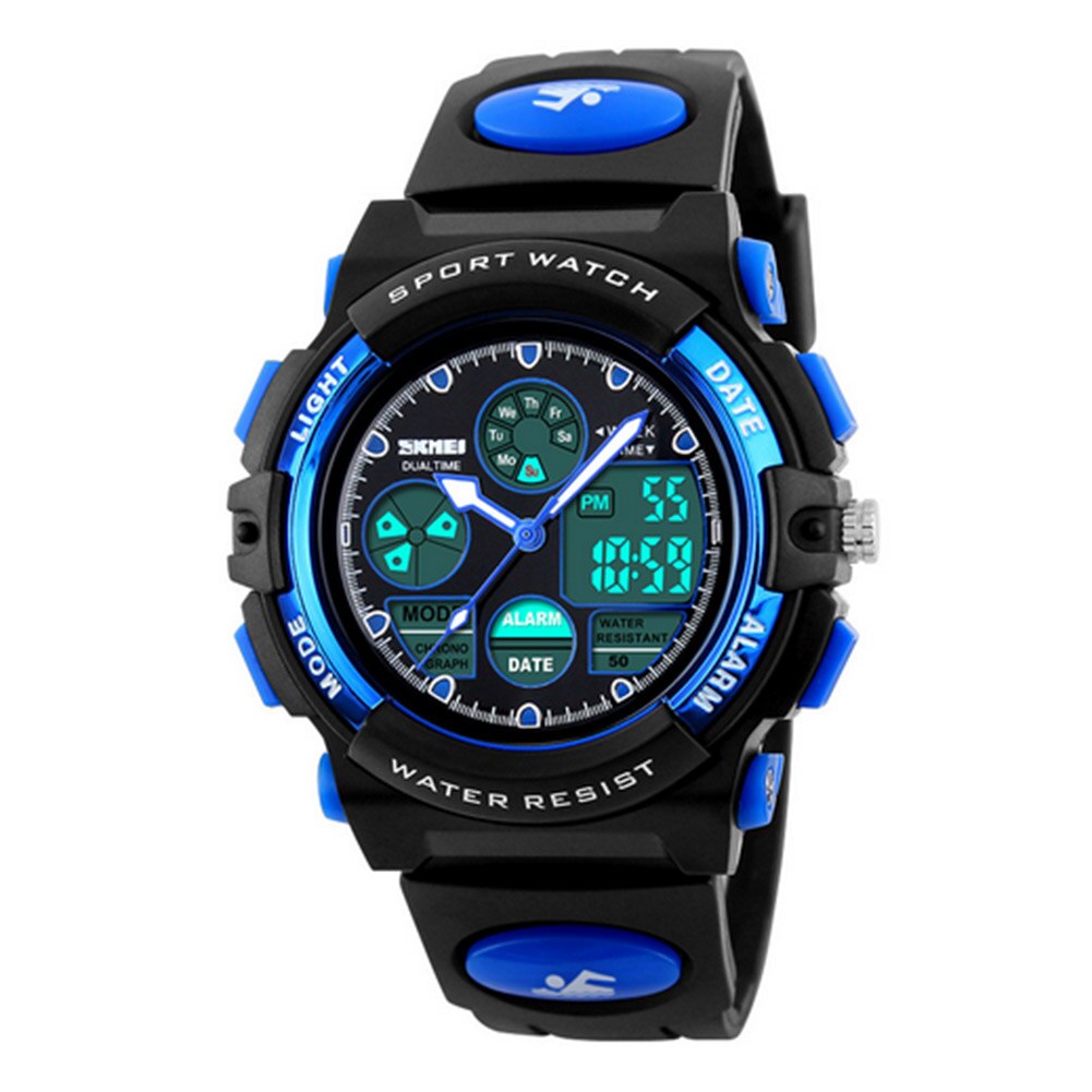 Kinderen Digitale Sport Horloge 5ATM Waterdichte Casual Elektronische Analoge Horloge Blauwe Digitale Horloge Jongens Meisjes Kind Wat