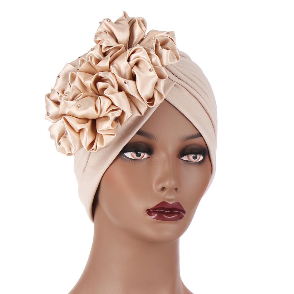 Turban à grandes fleurs pour femmes, couvre-chef, enveloppements de tête, Hijabs intérieurs musulmans, Bonnet, chapeau africain et indien,: 10