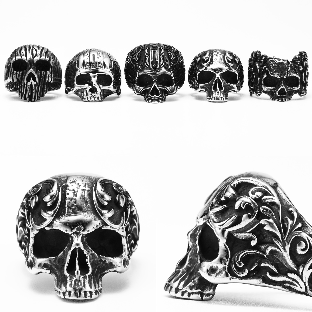 Anillos tallados de calavera para hombre, joyería de acero inoxidable para mujer, gótico, Punk Rock, cosas geniales Vintage, accesorios de , al por mayor