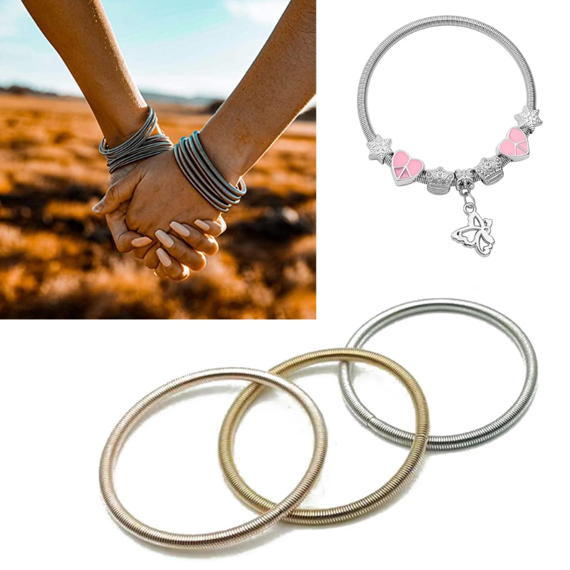 10 Pcs Kralen Goud Bedekte Lente Armband Diy Spiraal Telescopische Carbon Stalen Armband Elastische Antislip Armband Craft