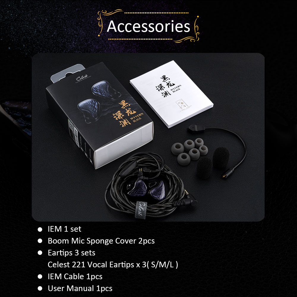 Kinera Celest Wyvern Czarne słuchawki douszne 10 mm LCP Dynamiczny sterownik z odłączanym mikrofonem wysięgnikowym Kabel IEM Słuchawki audio