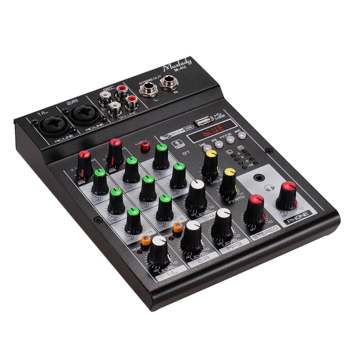 Muslady M-4U 4-Channel BT Mixing Console Digital Audio Mixer Built-in Reverb Effects +48V Phantom Power 3-band EQ Portable