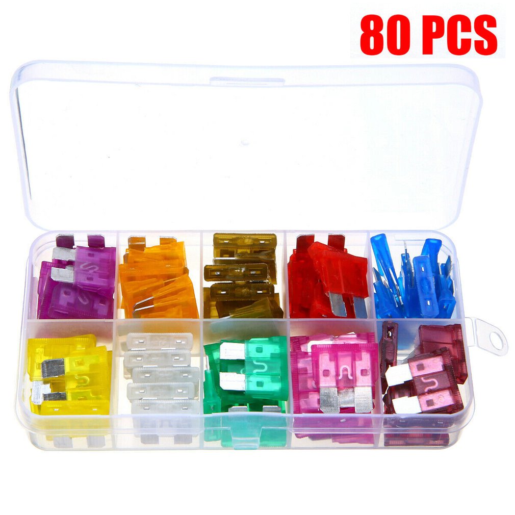 80pcs 12V Standard Blade Car Fuses Fuse 3A-40A Assorted Set + 1pc Puller Kit Auto Medium Blade Fuses Kit: Default Title