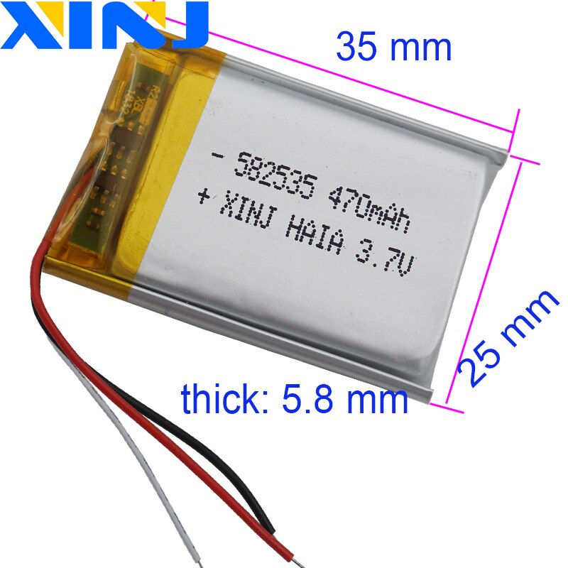 XINJ 3.7V 470 mAh Polymer Li Lithium Battery 582535 3pin JST-PH 1.0/1.25/1.5/2.0/2.54mm Plug For GPS Navigation Music Player