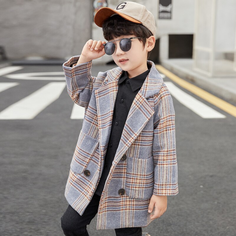 Inverno Giubbotti Ragazzi Solido di Lana A Doppio-petto Del Bambino del Ragazzo trench e Impermeabili Cappotto Risvolto 3 4 5 6 7 Y Bambini cappotti della tuta sportiva Per Il Ragazzo Giacca A Vento: Blu / 12